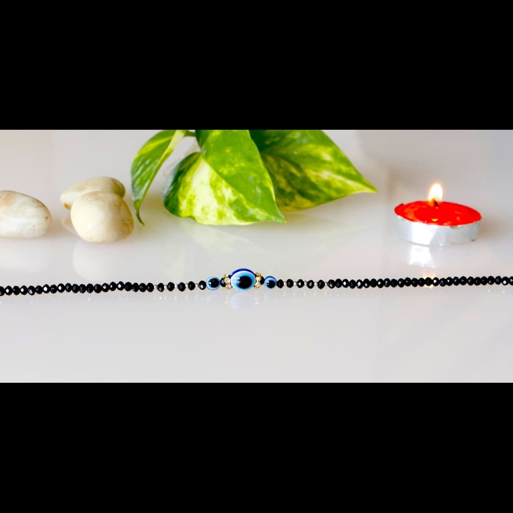 Evil Eyes Black Silver Beaded Handmade Bracelet Unisex